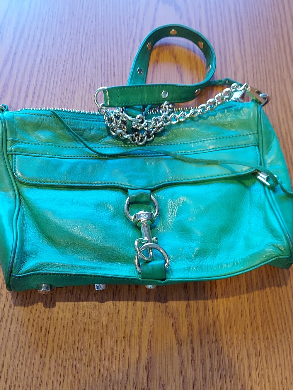Rebecca Minkoff Emerald Green Leather Shoulder Bag with Chain Strap